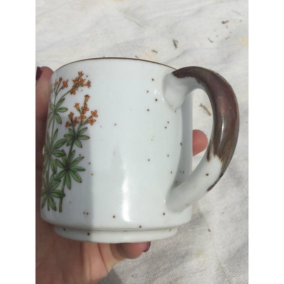 Ceramic coffee mug tea floral Japan vintage bron 70s MCM rustic farmhouse - Picture 3 of 10